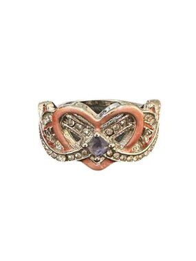 Vintage Ring Heart Infinity Symbol Silver Tone Pink Womens Size 9